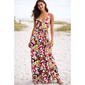 Boden Abstract Rainbow Jersey Knit Maxi Dress US SZ 2 Bright Resort Sleeveless